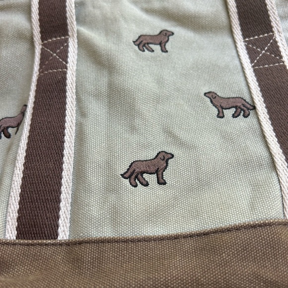 LL Bean, embroidered tan canvas mini tote, with dogs - Picture 2 of 4